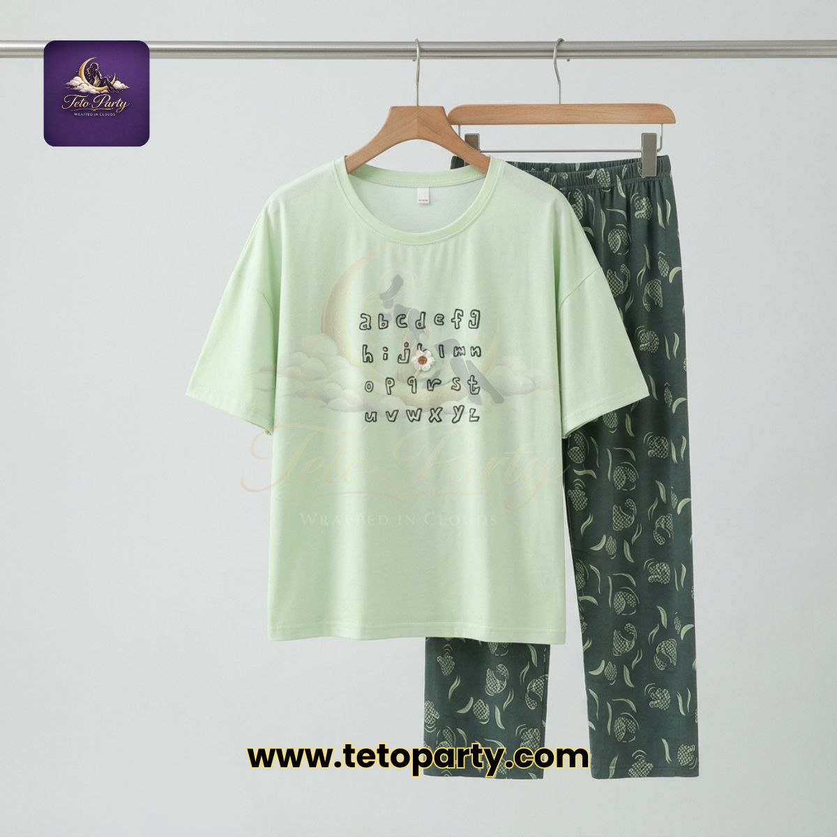 Minimal Cute Design Sleeping Tee & Pant Set