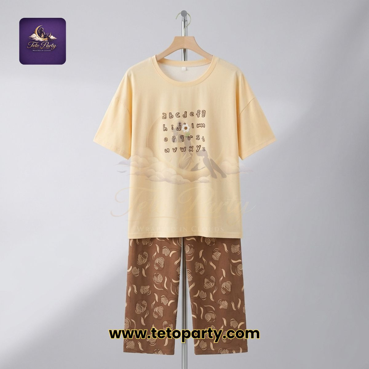 Minimal Cute Design Sleeping Tee & Pant Set