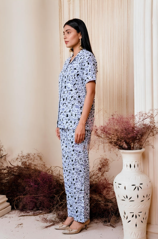 Teto Party Printed Button-Down Loungewear Co-Ord Set | Comfort Travel & Sleepwear