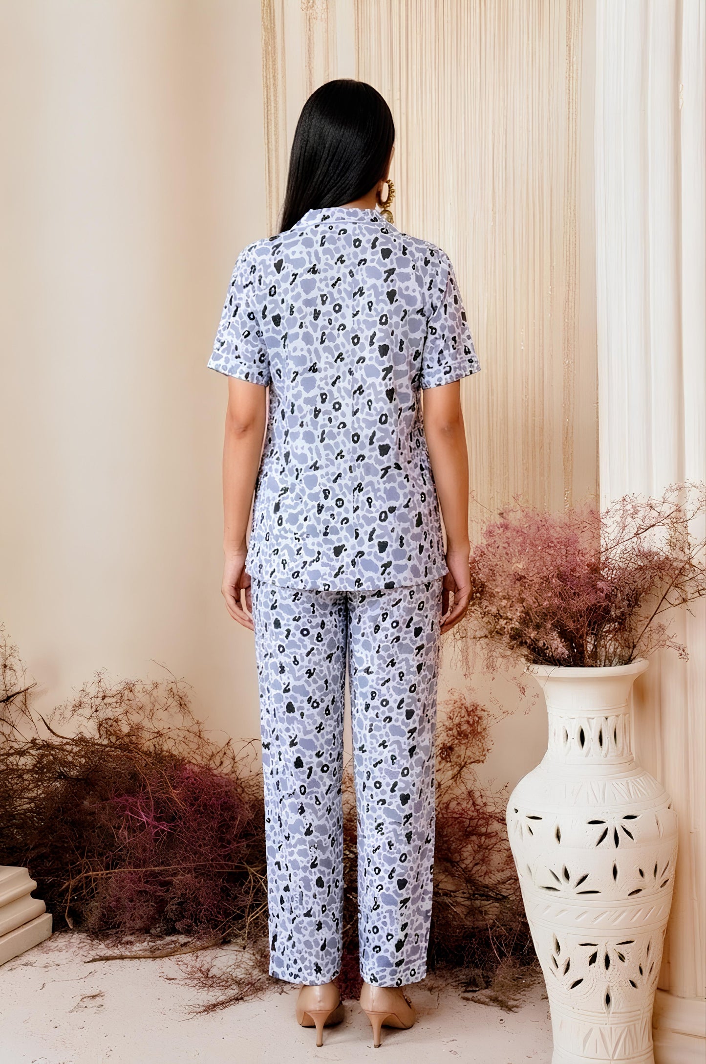 Teto Party Printed Button-Down Loungewear Co-Ord Set | Comfort Travel & Sleepwear